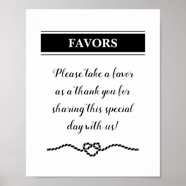 Rope Heart Nautical Wedding Favors Sign (Front)