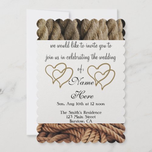 rope hearts wedding bridal bride groom guests invitation