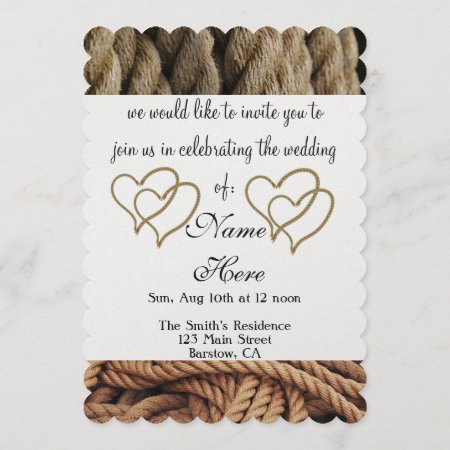 Rope Hearts Wedding Bridal Bride Groom Guests Invitation