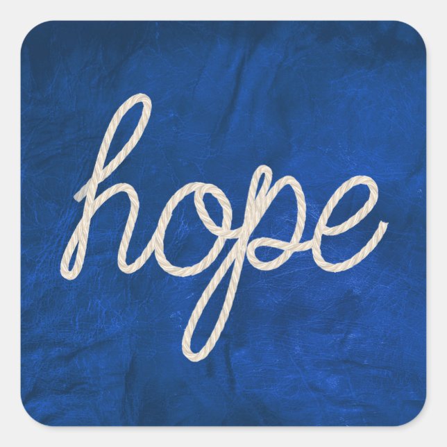 Rope HOPE Text On Blue Leather Square Sticker (Front)