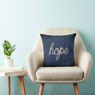 Rope HOPE Text On Dark Blue Leather Throw Pillow