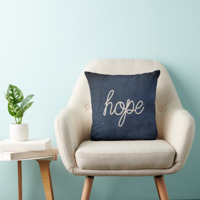 Rope HOPE Text On Dark Blue Leather Throw Pillow (Chair)
