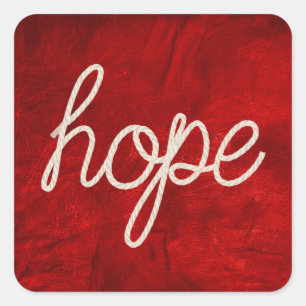 Rope HOPE Text On Red Leather Square Sticker