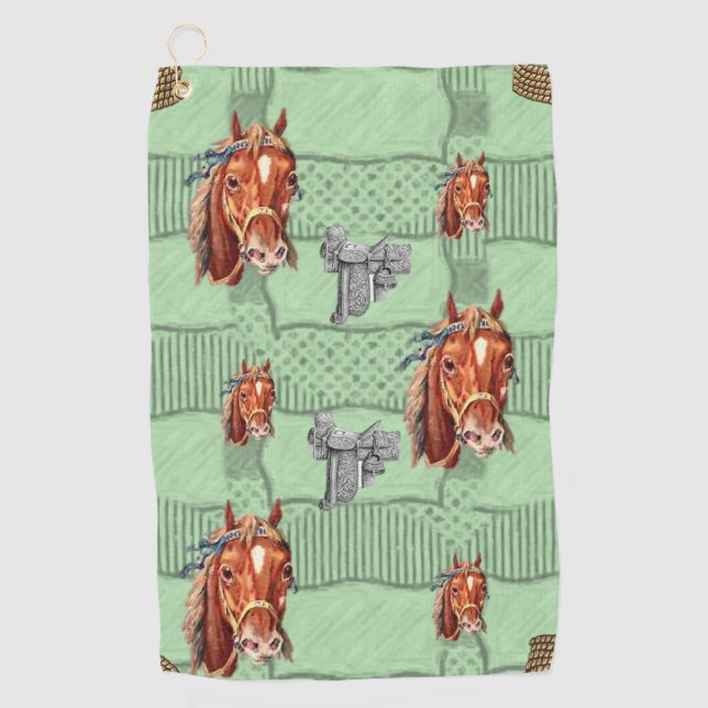 Rope Horse Green Golf Towel (Front)
