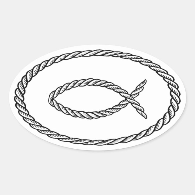 Rope Ichthus Euro Style Oval Sticker (Front)