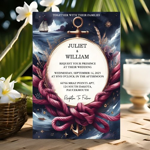 Rope Knot Boat Ship Navy Blue Nautical Wedding Invitation