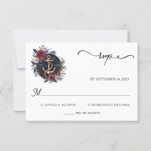 Rope Knot Boat Ship Navy Blue Nautical Wedding RSVP Card