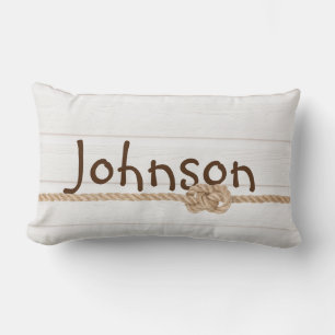 Rope Knot On Whitewashed Wood Lumbar Pillow