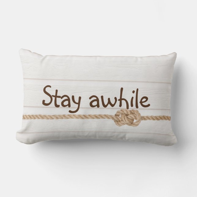 Rope Knot On Whitewashed Wood  Lumbar Pillow (Front)