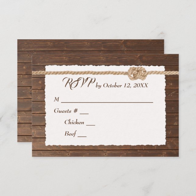 Rope Knot On Wood Wedding RSVP (Front/Back)