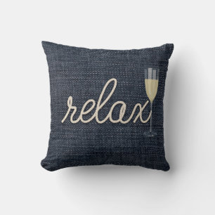 rope "relax" text on blue denim throw pillow