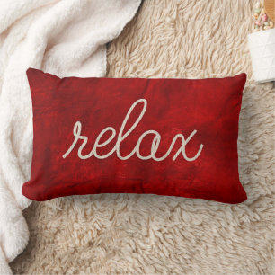 Rope RELAX Text On Red Leather Lumbar Pillow