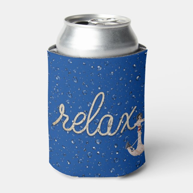 Rope Relax Text with Anchor Can Cooler (Can Front)