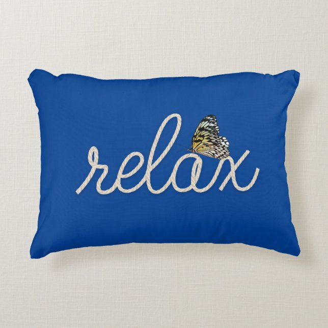 Rope Relax Text with Butterfly on Blue Accent Pillow (Front)