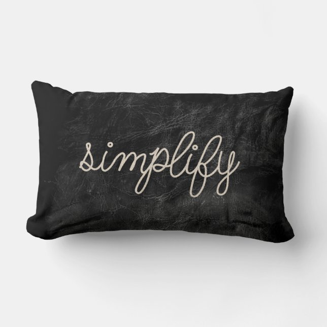 rope simplify text on black leather lumbar pillow (Front)