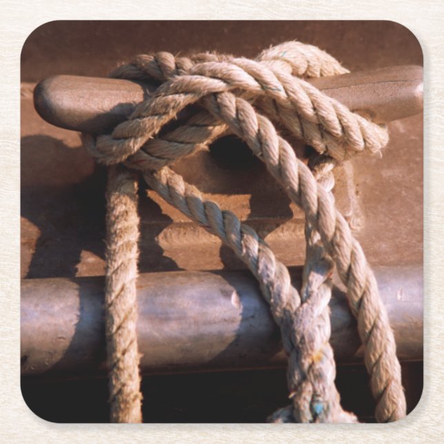 Rope Tied To A Boat Tie Square Paper Coaster (Front)