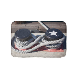 Rope Tied To Two Bollards Bathroom Mat
