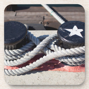 Rope Tied To Two Bollards Beverage Coaster