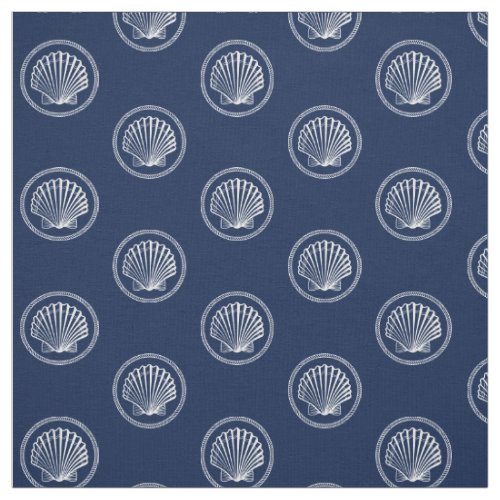 Roped Seashell Nautical Navy  White Pattern Fabric