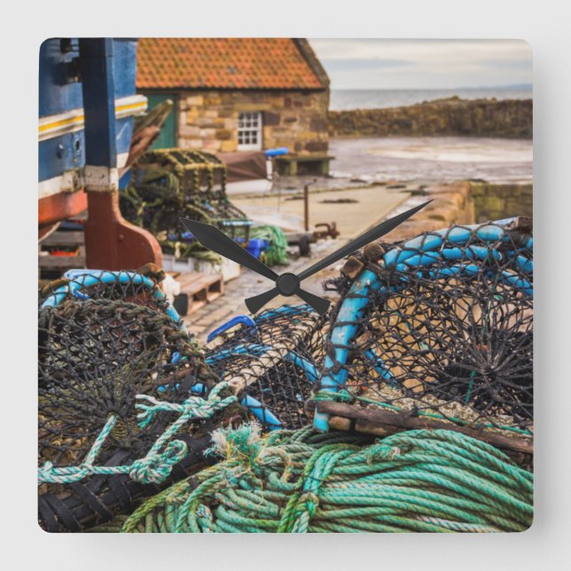 Ropes And Lobster Pots | Pittenweem, Scotland Square Wall Clock (Front)