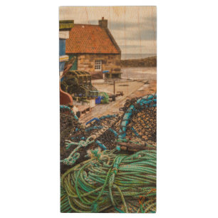 Ropes And Lobster Pots   Pittenweem, Scotland Wood USB Flash Drive