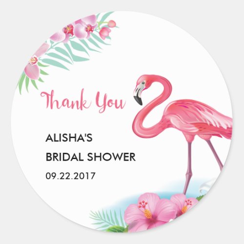 ropical Flamingo Luau Bridal Shower Sticker