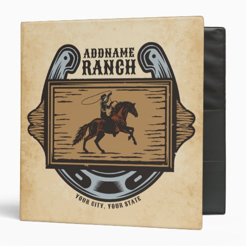 Roping Cowboy ADD NAME Western Family Horse Ranch 3 Ring Binder