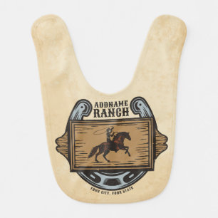 Roping Cowboy ADD NAME Western Family Horse Ranch Baby Bib