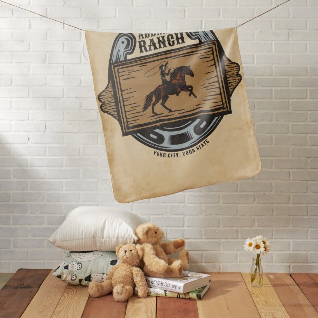 Roping Cowboy ADD NAME Western Family Horse Ranch Baby Blanket (In Situ)