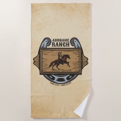 Roping Cowboy ADD NAME Western Family Horse Ranch Beach Towel