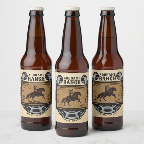 Roping Cowboy ADD NAME Western Family Horse Ranch Beer Bottle Label