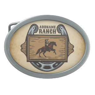 Roping Cowboy ADD NAME Western Family Horse Ranch Belt Buckle