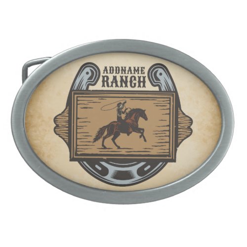 Roping Cowboy ADD NAME Western Family Horse Ranch Belt Buckle