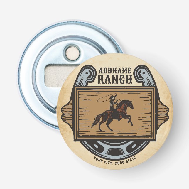 Roping Cowboy ADD NAME Western Family Horse Ranch Bottle Opener (Front)