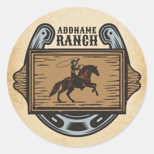 Roping Cowboy ADD NAME Western Family Horse Ranch Classic Round Sticker