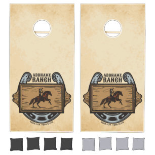 Roping Cowboy ADD NAME Western Family Horse Ranch Cornhole Set