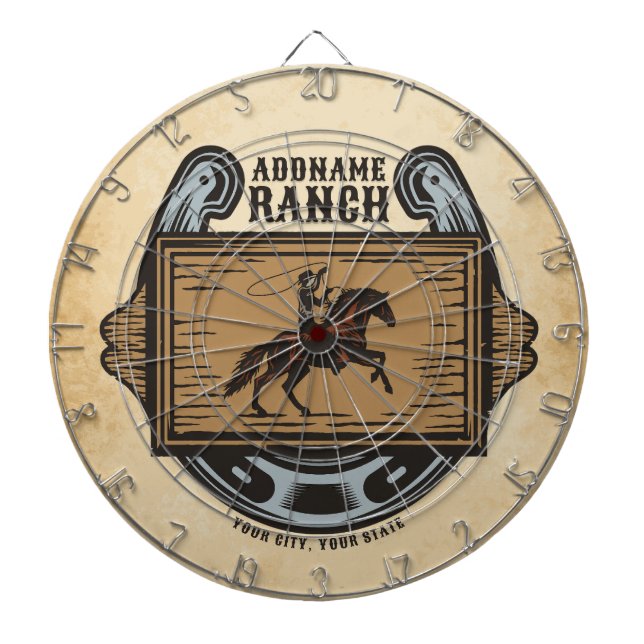 Roping Cowboy ADD NAME Western Family Horse Ranch Dart Board (Front)