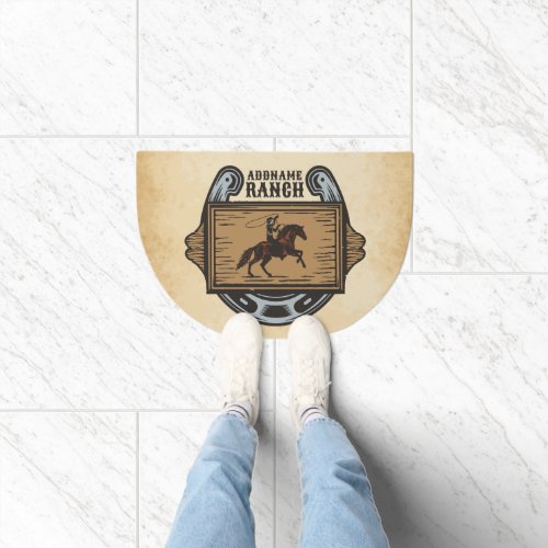 Roping Cowboy ADD NAME Western Family Horse Ranch Doormat