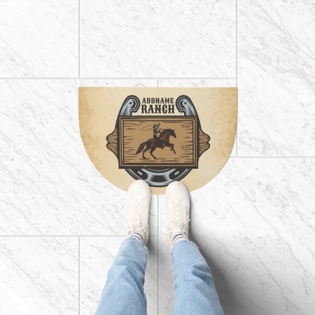 Roping Cowboy ADD NAME Western Family Horse Ranch Doormat (Indoor)