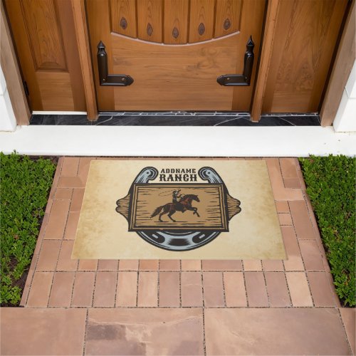 Roping Cowboy ADD NAME Western Family Horse Ranch Doormat