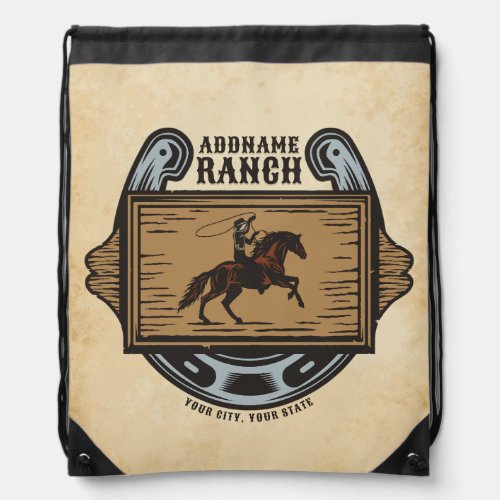 Roping Cowboy ADD NAME Western Family Horse Ranch Drawstring Bag