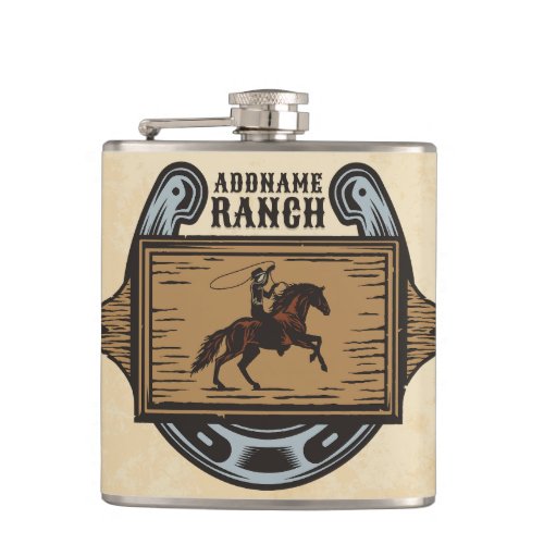 Roping Cowboy ADD NAME Western Family Horse Ranch Flask