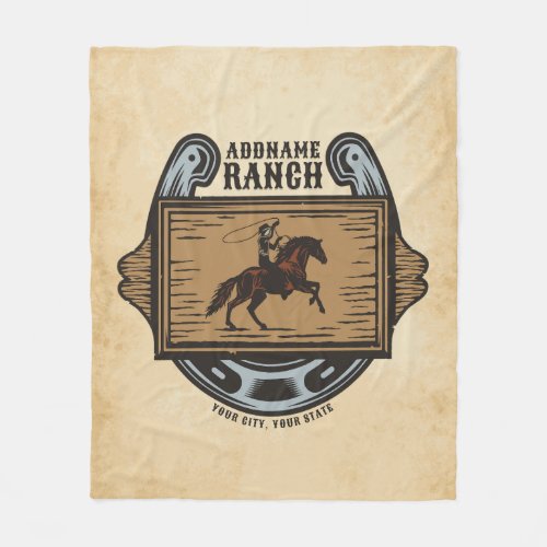 Roping Cowboy ADD NAME Western Family Horse Ranch Fleece Blanket