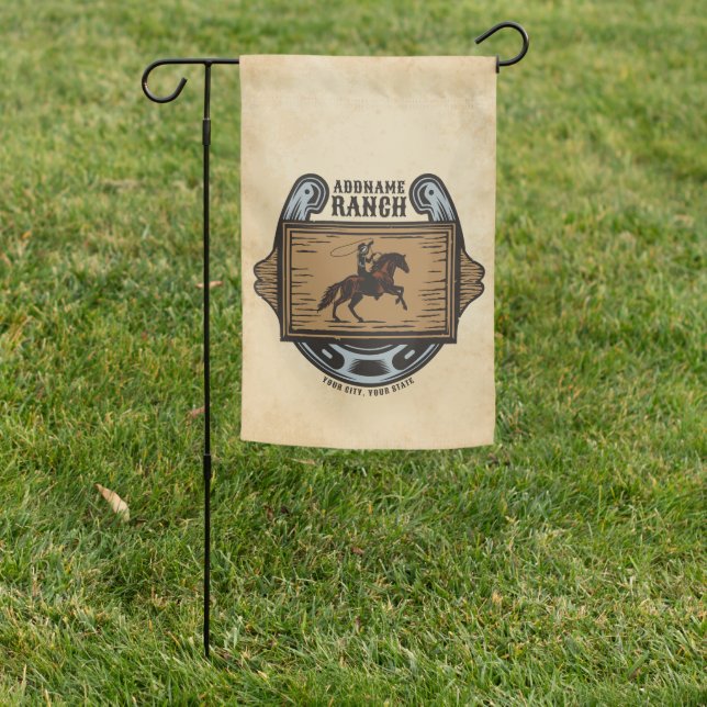 Roping Cowboy ADD NAME Western Family Horse Ranch Garden Flag (In SItu)