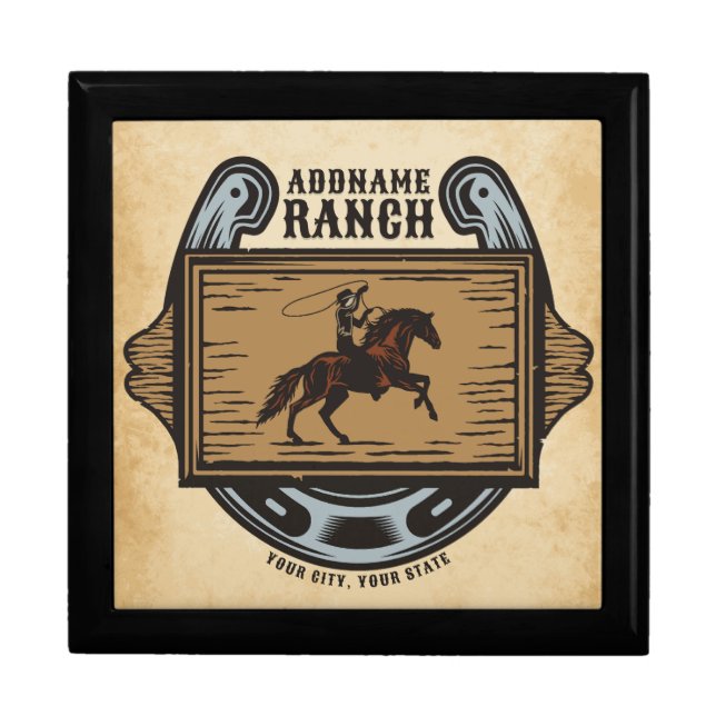 Roping Cowboy ADD NAME Western Family Horse Ranch Gift Box (Front)