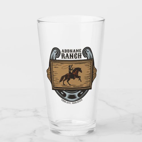 Roping Cowboy ADD NAME Western Family Horse Ranch Glass