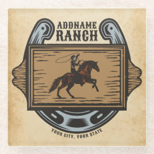 Roping Cowboy ADD NAME Western Family Horse Ranch Glass Coaster
