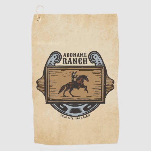 Roping Cowboy ADD NAME Western Family Horse Ranch Golf Towel