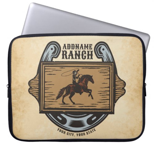 Roping Cowboy ADD NAME Western Family Horse Ranch Laptop Sleeve