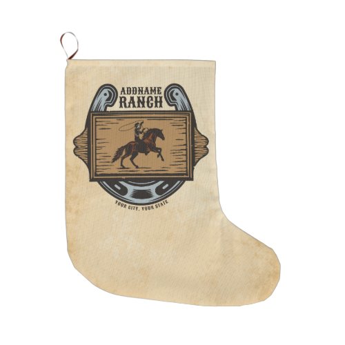 Roping Cowboy ADD NAME Western Family Horse Ranch Large Christmas Stocking